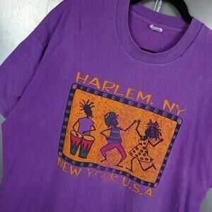Harlem New York City Vintage 90s Rasta Black Art T-shirt XL Keith Haring Style